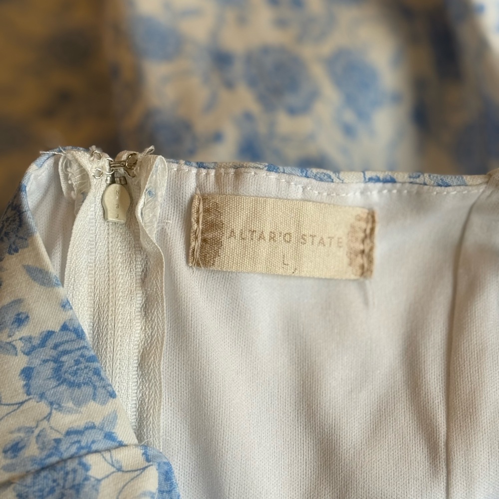 Altar’d State Blue Floral Bow Strap Mini Dress Cottagecore Size L - Picture 4 of 11